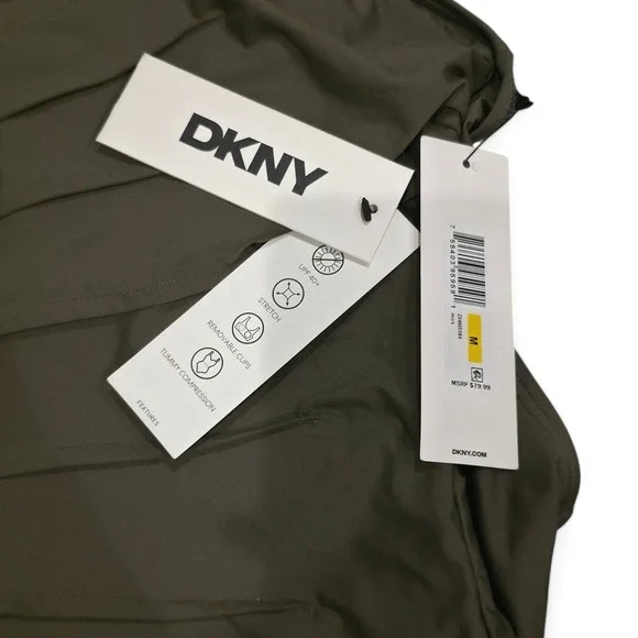 DKNY Womens Olive Green Ruched One Piece Swimsuit Tummy Control Size M D14MS064 - Picture 4 of 4